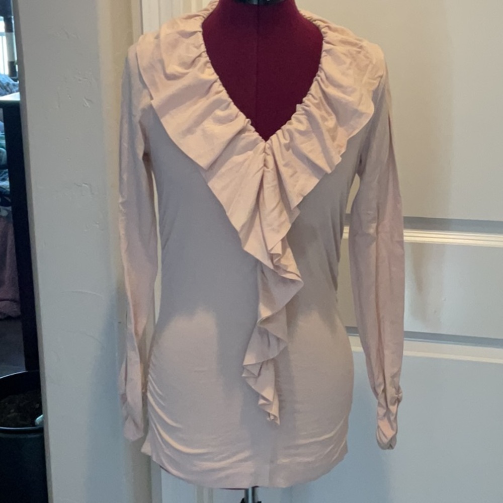 Cabi Brand Taupe Colored Ruffle Stretchy Top